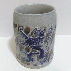 Goebel Merklbach Salzglasur beer stein coffee mug Lion Bavaria gray blue vintage